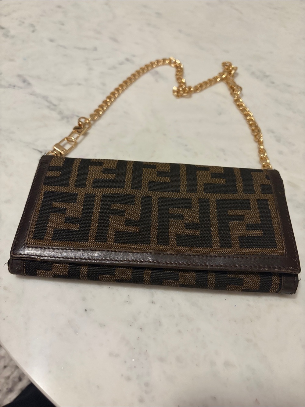 Fendi Brown and Black Monogram Chain Clutch